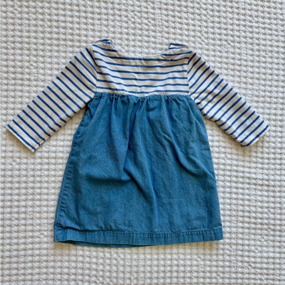 Baby Boden Hotch Potch Chambray Denim Stripe Long-Sleeve Dress: 3-6M - Picture 4 of 6